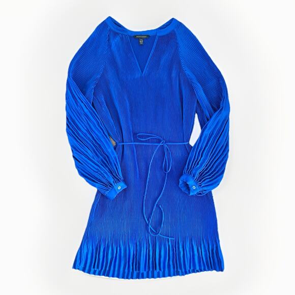 Banana Republic Royal Blue Pleated Mini Dress Size XS Petite Removable Belt - Picture 1 of 11